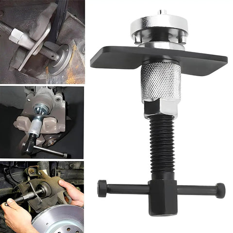 Pro Grade Dope 3 In 1 Car Brake Caliper Piston Rewind Tool for Rear Disc Brakes shown in use with SUVs, sedans, and trucks.