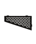 Quadrilateral Corner Shelf For Tiled Walls With Dope Floral Design In Matte Black Aluminum Finish Easy No Drill Install Three Thirty Seconds Inch Thick Anchoring Tabs Modern Shower And Bath Storage viewed from side