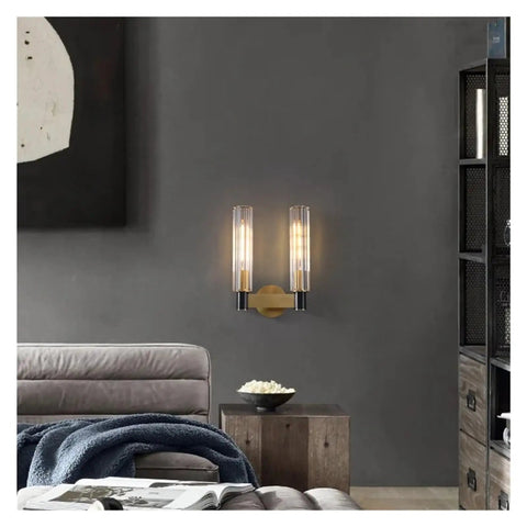 Clear Crystal LED Wall Sconces Brass for Parlor Dining Bedroom Wall Lights E14 Bulb Modern Lamp Indoor Decor, two light design