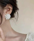 Y2K Vibe Vintage Pearl Bead Cluster Stud Earrings For Women White Boho Chic Jewelry Lightweight Comfort Perfect Everyday Glam Hypoallergenic Post Subtle Shine For Any Outfit, white pearl cluster stud earring on ear