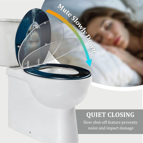 Resin Toilet Seat Decor for Elongated Toilet with a shark design and quiet closing feature.