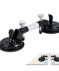 Laminate floor gap repair tool with dual vacuum suction cups and adjustable countertop clamps