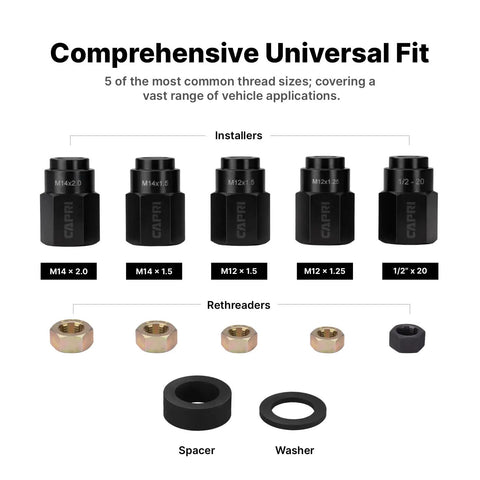 Pro Capri Tools 12 Piece Wheel Stud Installer Kit With Heavy Duty Mechanic Tray For Easy Install On Common Thread Sizes Uses Standard Impact Wrench For Quick Auto Maintenance. universal fit installers, rethreaders, spacer and washer