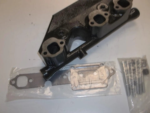 Exhaust Manifold Riser Elbow Kit For GM 4.3L Volvo Penta Marine Engines, showing cast iron parts, gaskets, and bolts