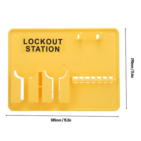 Wall Mounted Lockout Tagout Station Kit For The Shop Floor DeformationProof Heavy Duty PC Safety Supply Bright Yellow Boss Level Safety Visibility Open Design 15.2 X 11.4 Inch Enhanced Security For Energy Control Programs, 385mm x 290mm