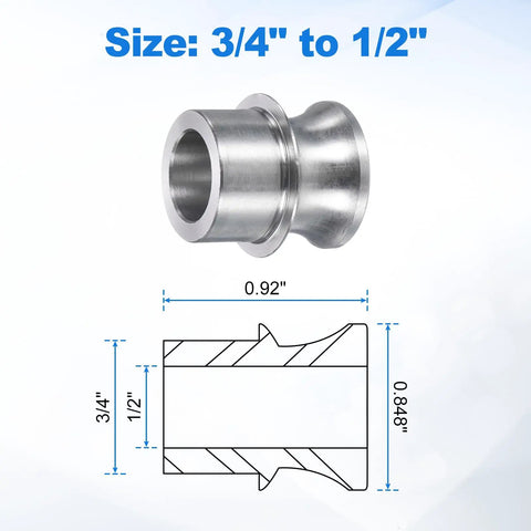 Eight Piece High Misalignment Spacers Three Quarters To One Half Inch Standard Ball Width Stainless Steel Rod End Spacers For Automotive DIY Projects Heavy Duty Wear Resistant, 3/4 to 1/2 in