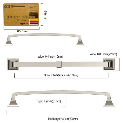 10 Pack Brushed Satin Nickel Cabinet Pulls, 7 Inch Hole Center Kitchen Bath Drawer Handles dimensions