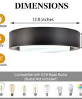 Matte Black Flush Mount Ceiling Light With White Frosted Glass Shade Two Light Round Metal Fixture 13 Inch Modern Design