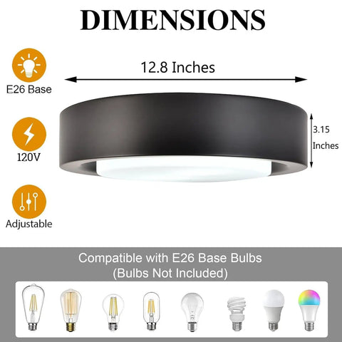 Matte Black Flush Mount Ceiling Light With White Frosted Glass Shade Two Light Round Metal Fixture 13 Inch Modern Design