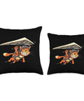 Airborne Cat Hang Glider Throw Pillow with playful flying feline and double-sided multicolor print on polyester