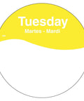 MoveMark IT110108 Day Of The Week Removable Label Tuesday 3 Inch Yellow Circle With Detach Tab Trilingual Food Rotation Label