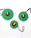 Heavy Duty Measuring Wheel With Rock Solid Steel Tape Roll, Job Site Ready Survey Tool, compact green tape reels shown.