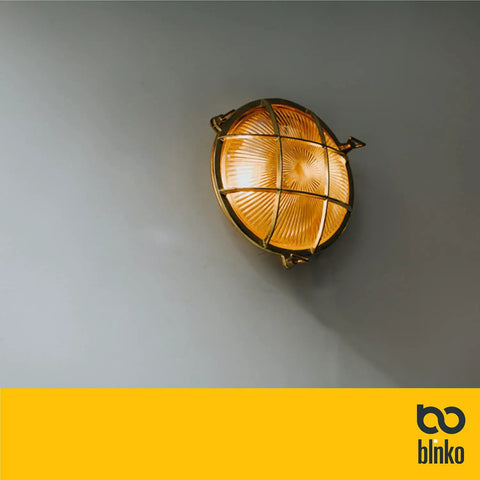 Nautical Brass Bulkhead Lampshade For Wall Light Industrial Sconce IP54 Waterproof Vintage Nautical Look Boss Retro Vibe Shade Only Not Included E27 Compatible Mid Century Modern Decor.