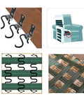 Solid Heavy Duty Stainless Steel Sofa Spring Clips And Couch Repair Kit 12 Piece Pack showing installation details and components.