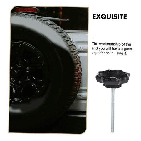 Spare Tire Hold-Down Bolt Kit For Cars - Universal Fit Wheel Clamp And Mounting Hardware shown with tire installation example