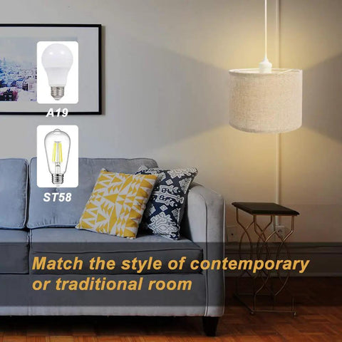 Plug In Pendant Light With 15 Ft Clear Cord Beige Linen Shade On Off Switch Hanging Ceiling Light for cozy room setting
