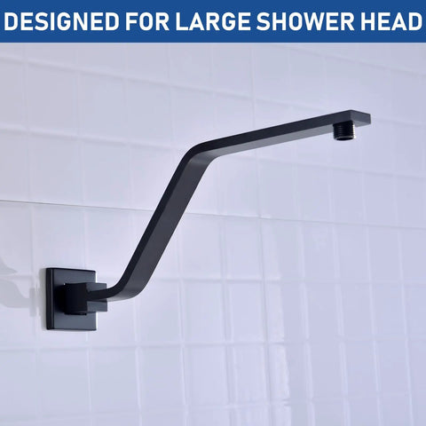 Matte Black Brass S Shaped Shower Arm And Flange 15 Inch Gooseneck Extension For Rainfall Shower Head With Square Flange Easy Install North American Standard