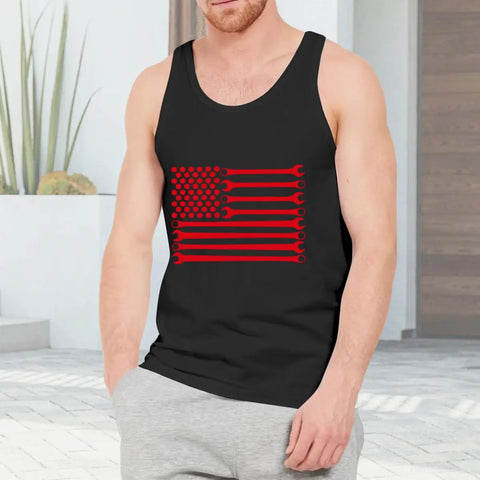 Mens Straight Fire Cotton Tank Top With Bold American Flag And Mechanic Wrench Graphic Breathable Sleeveless Summer Gym Shirt Soft Muscle Tee For Active Hustlers And Fitness Fans Daily