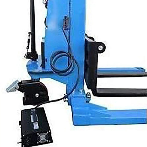 Semi Electric Pallet Stacker Straddle Forklift With Adjustable Forks And Support Legs Engineered For Tight Aisles Running A Beefy 3300 Lb Power Lift Non Stop Warehouse Hustle side view details the lifting mechanism and control.