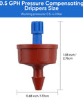 Self Cleaning 0.5 GPH Drip Emitter For Garden Irrigation With Pressure Compensation No Fuss Easy 1/4 Inch Tubing Fit