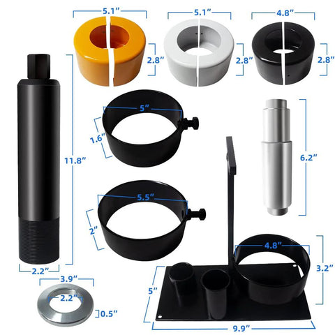 Bestool carrier and pinion bearing puller kit with clamps, base plate, shaft, and spacers in black and silver