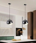 ZSJPDP American Industrial Style Metal Hanging Lamp, 8.2in, black metal finish, suspended in a modern kitchen setting.