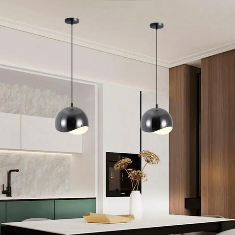 ZSJPDP American Industrial Style Metal Hanging Lamp, 8.2in, black metal finish, suspended in a modern kitchen setting.