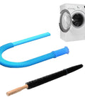 Dryer Vent Cleaning Kit With Lint Vacuum Attachment And Stretch Universal Connector, includes cleaning brush in front of dryer, blue.