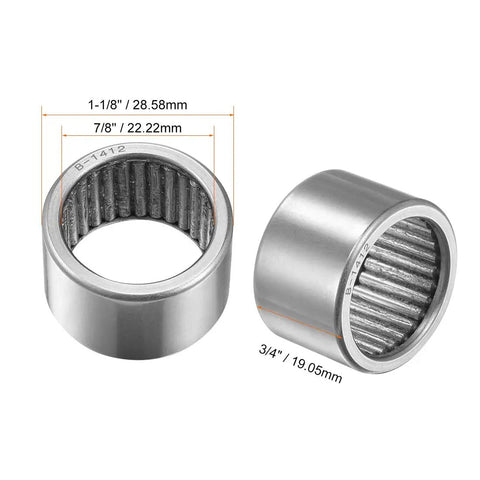 Needle Roller Bearing Full Complement Drawn Cup Open Type Seven Eighths Inch ID One And One Eighth Inch OD Three Quarter Inch Width