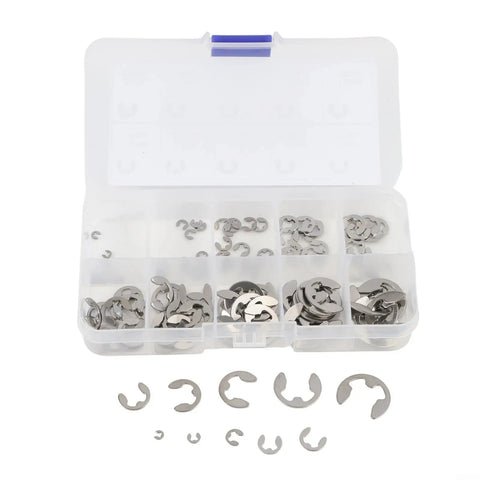 120 Piece E Clip Circlip Set Pro Grade 304 Stainless Steel Retaining Rings Assortment 1.5mm To 10mm Rust Resistant C Shape Fasteners For Heavy Duty Machinery Repair And Maintenance, assorted in storage box
