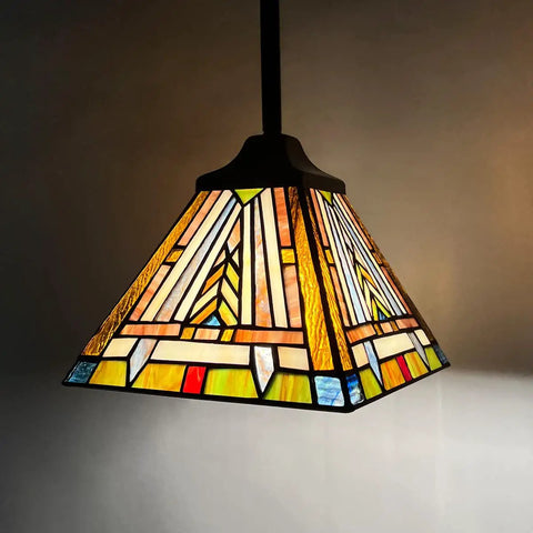 Tiffany Style Pendant Light Fixture With Dope Vintage Mission Farmhouse Charm 8 Inch Wide Stained Glass Pendant Light lit