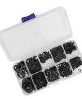 E Clip Assortment Kit With 580 Pieces Stainless Steel E Type Retaining Rings In Storage Box for secure fixing on grooved shafts.