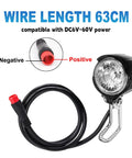 All Purpose Ebike Headlight With 2 Pin Waterproof Connector And Wide DC 6V To 60V Range 30 Lux Brightness For City Rides