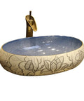 Bathroom Sinks Bathroom Vessel Sink Carved Lotus Art Countertop Basin Oval Ceramic Washbasin With Faucet close-up view