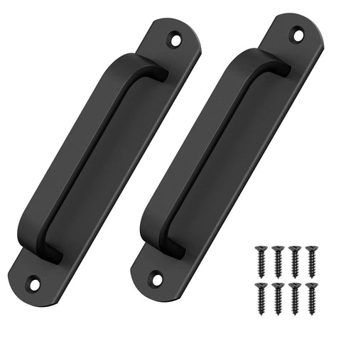 5.7 Inch Aluminum Sliding Barn Door Handle Set For Cabinets And Closets Sturdy Build Cabinet Pull Black 2 Pack with screws