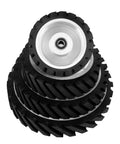Heavy Duty 14 X 2 Inch Serrated Rubber Contact Wheel Featuring Precision Bearings stacked view, showing knobby rubber surface.