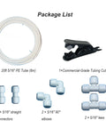 8 Piece 5/16 Inch RO Water Line Kit With Tubing Cutter And 20FT PE Tube Plus Push Connect Fittings Straight Elbow Tee components