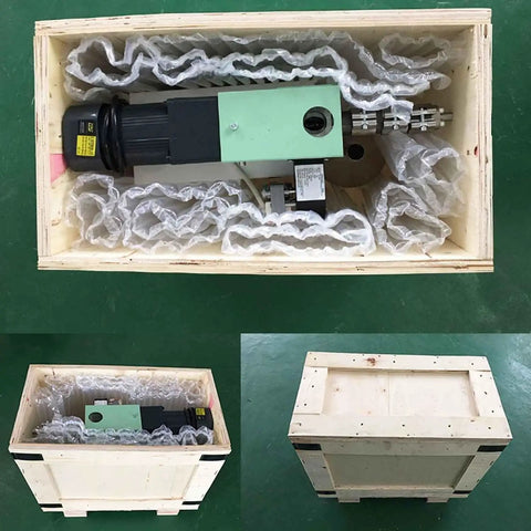 Heavy Duty 3D Printer Filament Extruder Machine Featuring Single Screw Design For Kickass Plastic Processing and Smooth Daily Operation For Dedicated Makers packed in a wooden crate.
