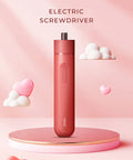 Ultra Handy Cordless Electric Screwdriver With 3.6V USB Rechargeable Battery displayed on a pink platform