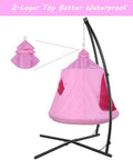 Pink X Shaped Hanging Tree Tent With Swing Chair And Stand Patio Canopy, Waterproof Indoor Outdoor Hammock Chair, 2-Layer Top