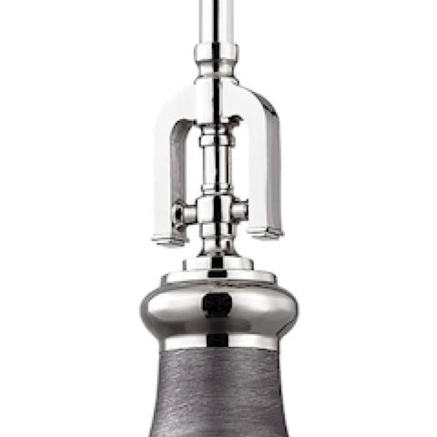 Close-up of Weathered Zinc Mini Pendant Light With Frosted Glass Diffuser And Metal Shade In Transitional Style hardwired fixture