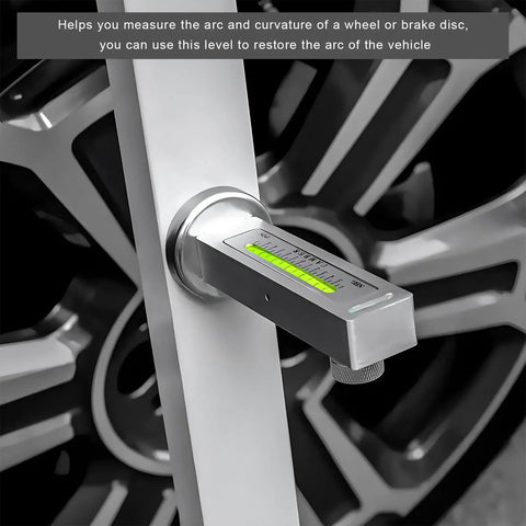 Adjustable Magnetic Wheel Camber And Caster Alignment Gauge Tool For Universal Tire Repair On Suv Truck Rv Featuring Hassle Free Setup And Built Like A Tank Durability Precision measuring wheel arc with clear liquid bubble.
