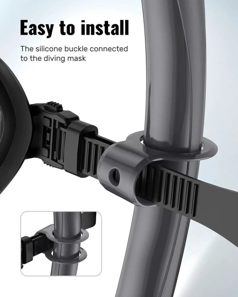 Easy to install buckle on Foldable Silicone Snorkel For Adults With A Wide Tube For Effortless Breathing Anti Drop Design.