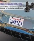 Top Shelf Stainless Steel License Plate Screws Black Bolts Kit For Car Tag Frame Holder Rust Proof Security Fasteners secured on a license plate.