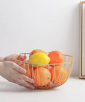 Golden Iron Fruit Basket For Fruits And Vegetables With Draining Water Feature And Geometric Wire Design Stackable Storage Organizer