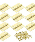 Gold Kitchen Cabinet Door Hinges 10 Piece Set With 4 Holes 18x16mm for Jewelry Boxes and Small Furniture, shown with screws