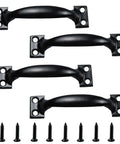 Four Pack 4 Inch Vintage Barn Door Pulls in Black Metal for Cabinets and Drawers Screw In Handles Rustic Gate Pulls