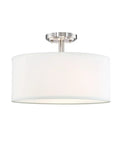 Fabric Drum Shade Semi Flush Mount Ceiling Light With PS Diffuser Off White Fabric Brushed Nickel Finish, 14 Inch