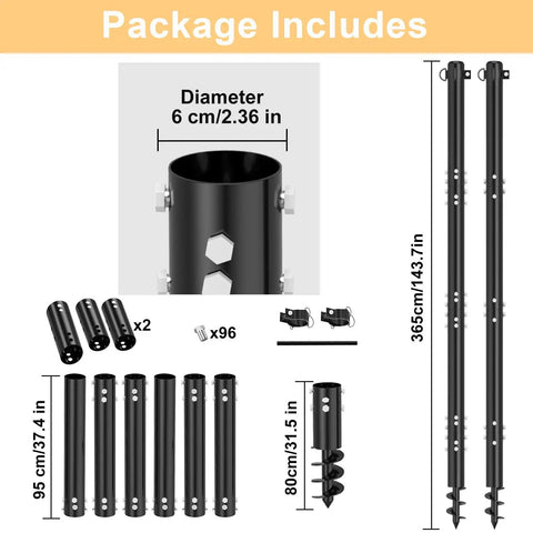 Heavy Duty Shade Sail Poles Kit, 2 Pack Steel Posts with D Clamp, Outdoor String Light Supports for Patio and Backyard, 2.36 Inch Diameter, Sturdy Weatherproof Build, Easy Install