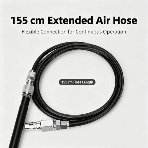 155 cm Extended Air Hose for continuous operation, flexible connection, suitable for pneumatic tools and compressors.